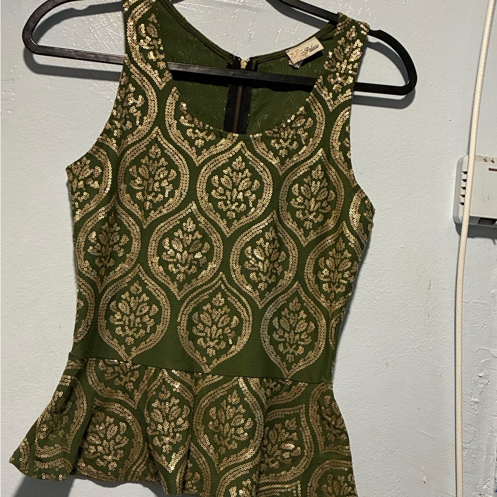 SAYLOR Olive and Gold Patterned Blouse